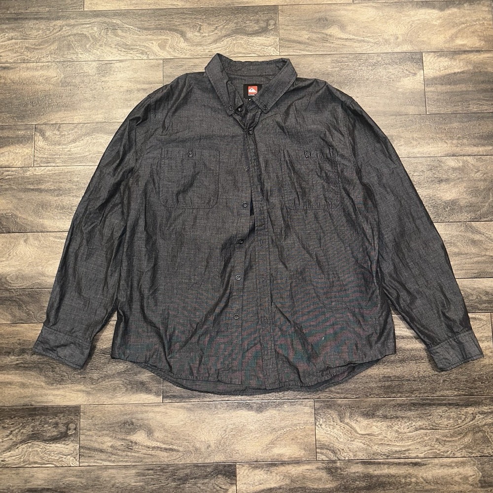 Quicksilver Button-Down Long-Sleeve Shirt Men's XL Charcoal Grey Casual Pockets